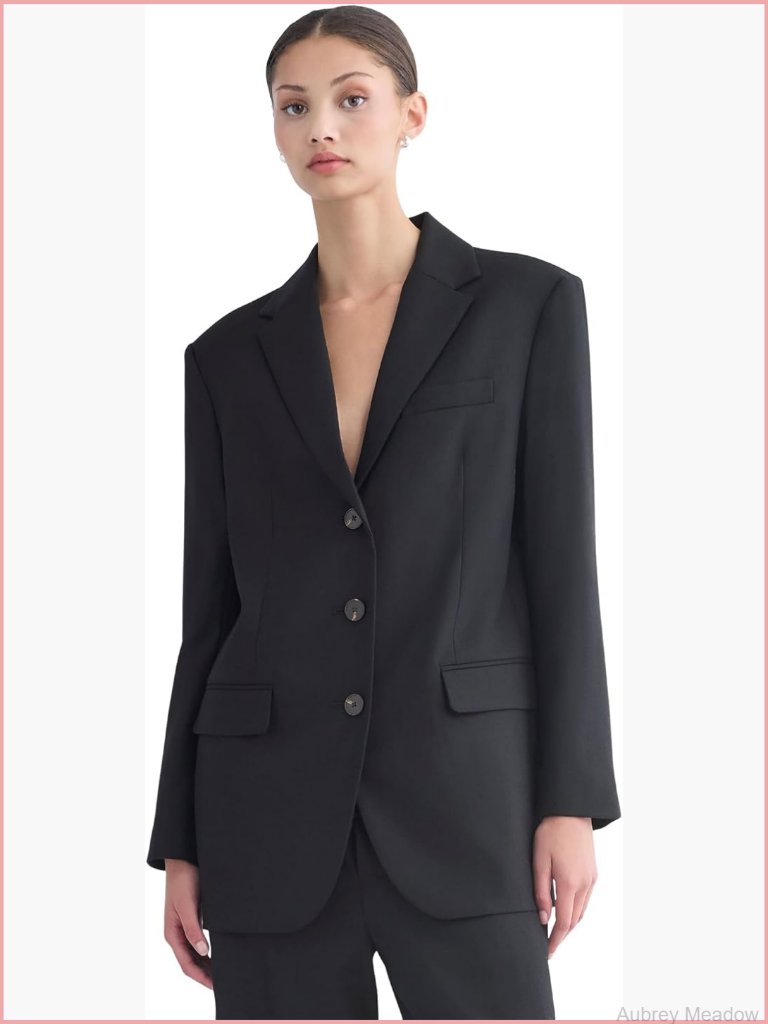 Wool Blend Oversized Single-Breasted Blazer With Stretch
